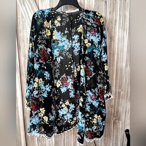 Liberty Love Sheer Black Floral Kimono Xl